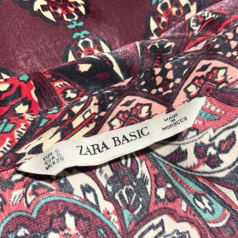 Zara SZ S Red Green Holiday Blouse Button Down Top - Picture 7 of 7